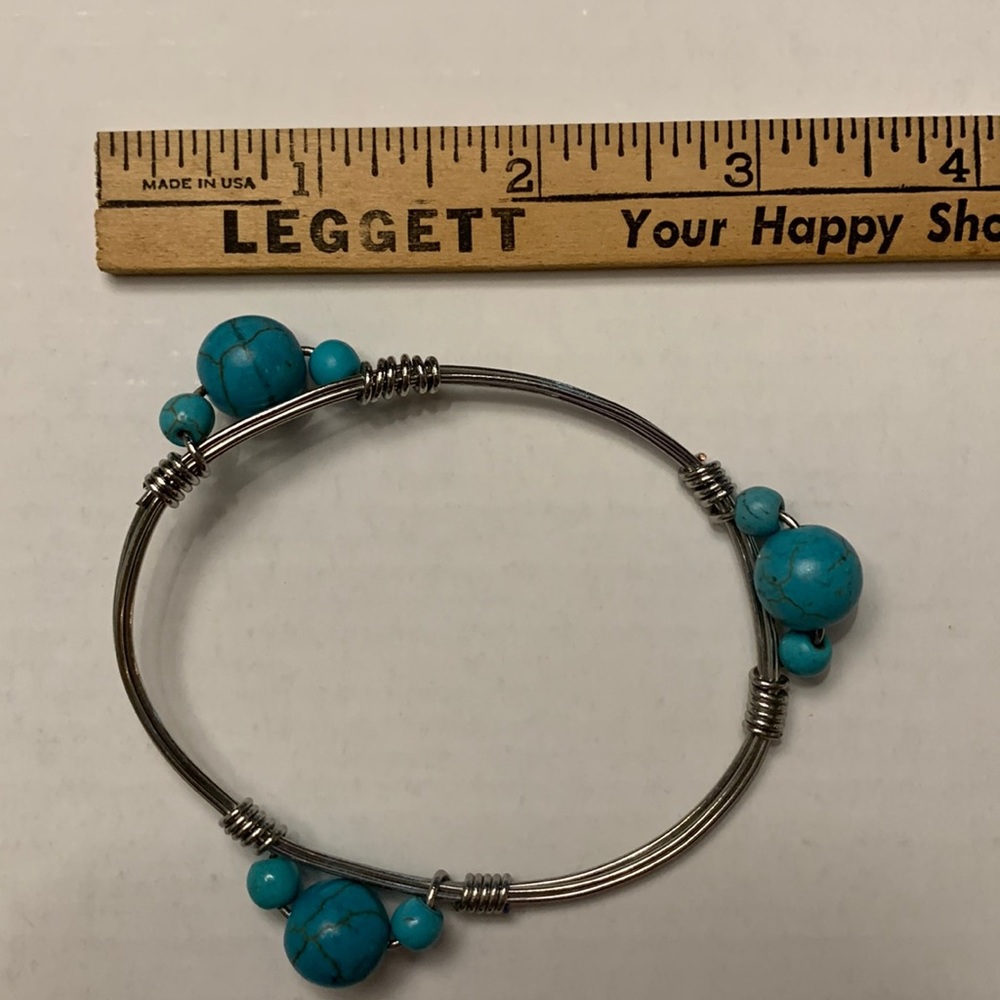Turquoise and wire bangle bracelet